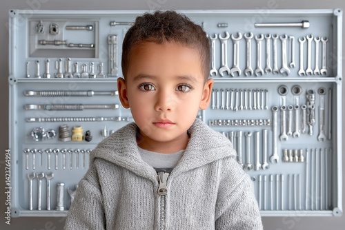 A young boy working in a mechanic shop for daily wages