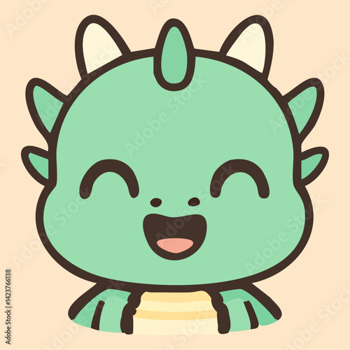 Happy baby dragon with closed eyes and joyful smile