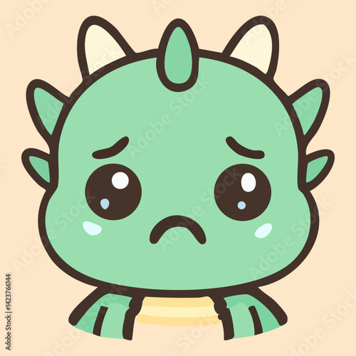 Sad baby dragon with downcast eyes and unhappy expression