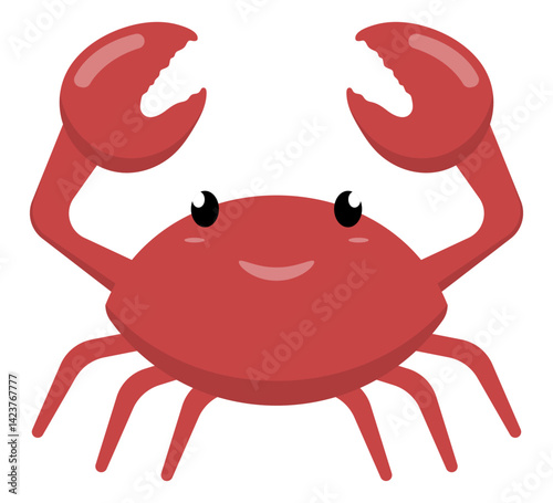 An adorable and cute cartoon depiction of a red crab with friendly and inviting eyes