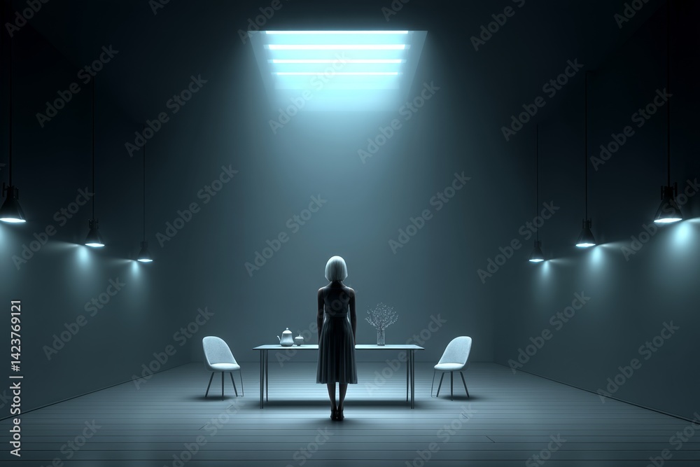 Obraz premium Political prisoner being interrogated in dark cell