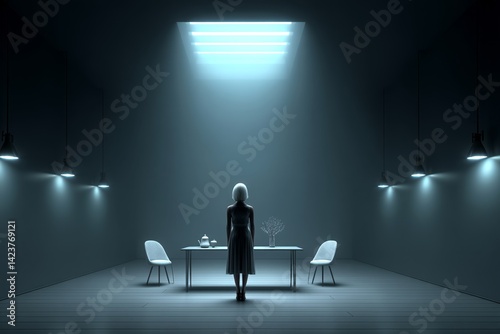 Political prisoner being interrogated in dark cell