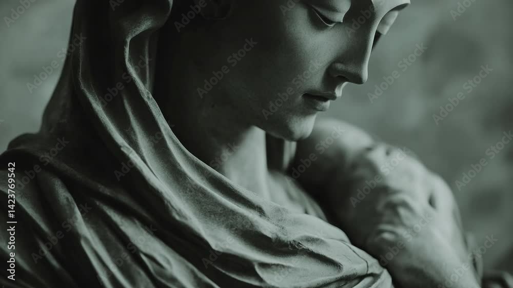 Artistic rendition of a Virgin Mary with Baby Jesus statue showcasing faith Artistic rendition of a Virgin Mary with Baby Jesus statue showcasing faith