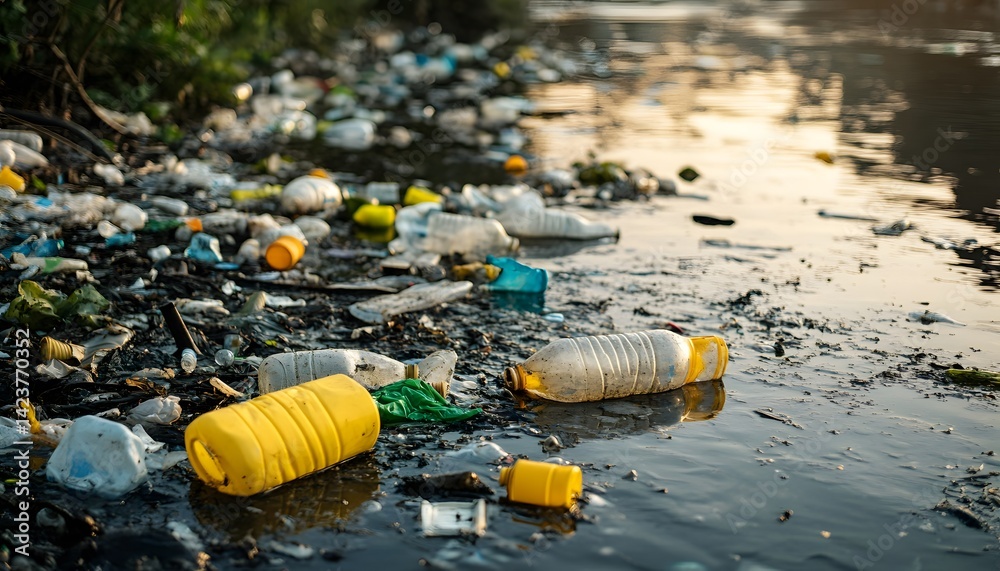 Fototapeta premium Plastic waste floating in ocean