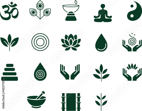 Buddha Purnima Symbols Set – Silhouette Vector Collection