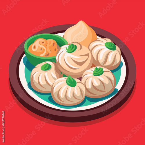 Delicious dumplings served with sauce.