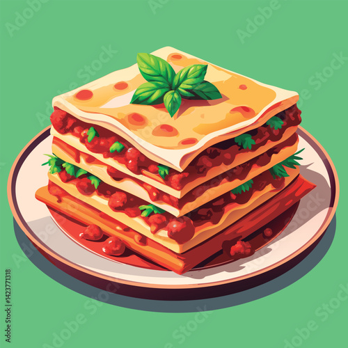 Vector illustration of a Delicious layered lasagna dish.