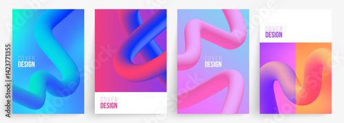Set of abstract covers. Futuristic abstract backgrounds. Dynamic 3d curved gradient shapes. Vector illustration.