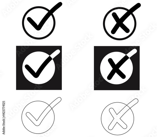 Check box tick mark icon set black button correct right wrong buttons or yes or no checkmark.