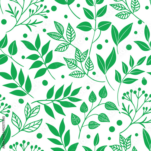 Wallpaper Mural Seamless Pattern Green Leaves Botanical Illustration Nature Background Torontodigital.ca