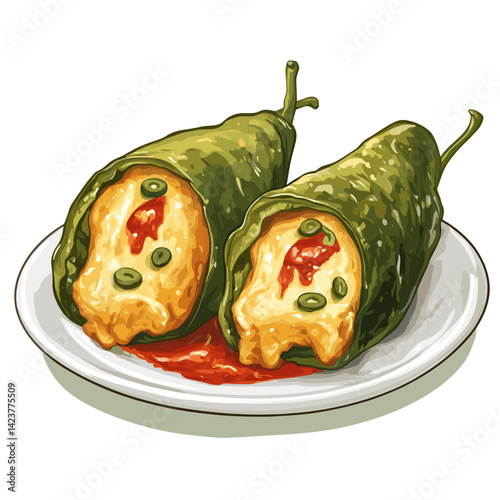 Stuffed Chile Rellenos with Cheese and Jalapeños