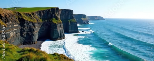 Dramatic Ilfracombe cliffs, crashing waves, rugged coastline , sea foam, seascape, rock formations