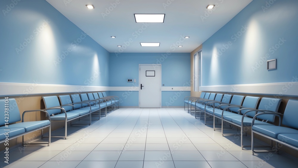 Obraz premium Modern waiting room in blue medical office interior 