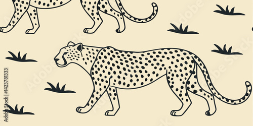 Elegant Cheetah Seamless Pattern Beige Background African Wildlife Animal Print