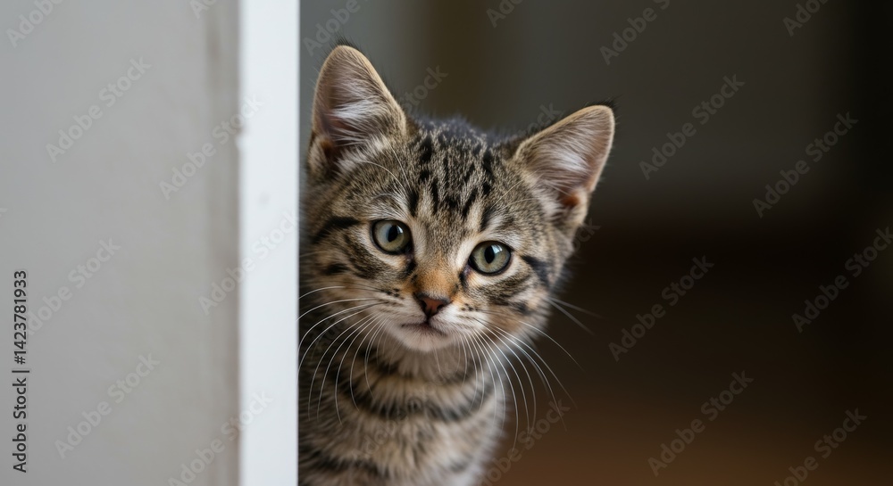 Cute kitten peeking around corner Cute kitten peeking around corner