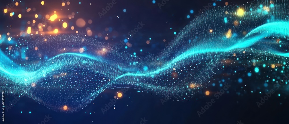 Fototapeta premium Flowing particles and bokeh lights