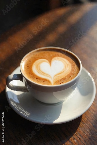 cup of coffee on wooden table