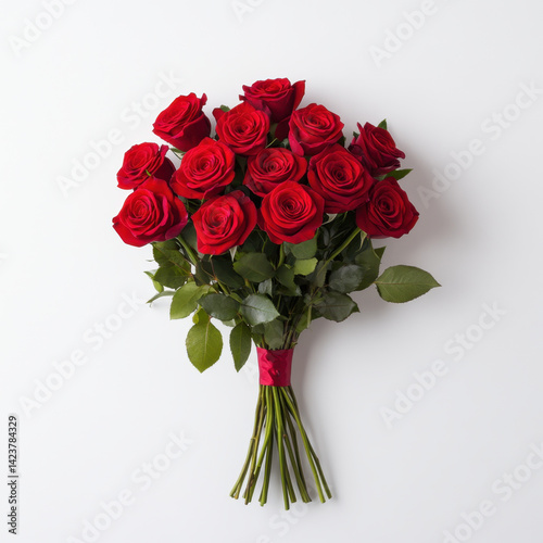 beautiful bouquet of red roses, elegantly arranged with lush green leaves, perfect for expressing love and affection on special occasions. This stunning floral display brings joy and warmth