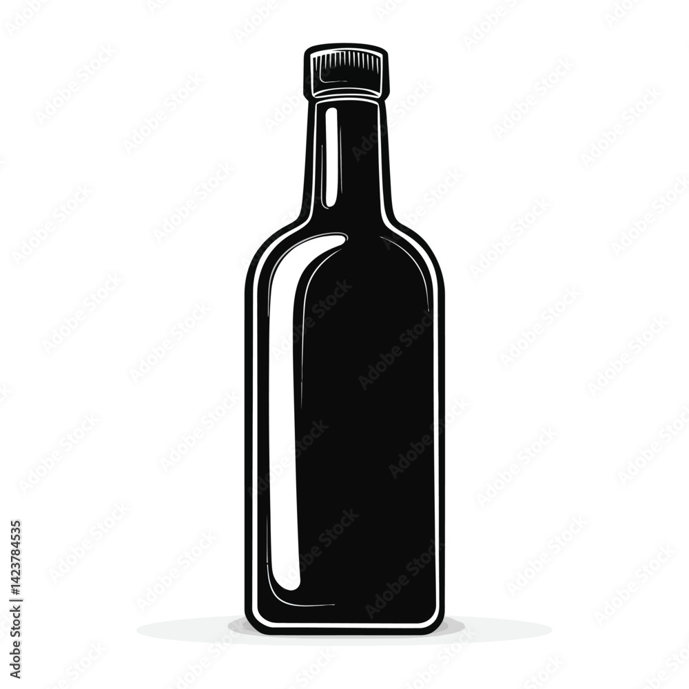 Illustration of a black bottle of wine on a white background.