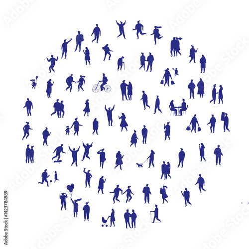 City People walking outdoor black silhouettes isolated on white background