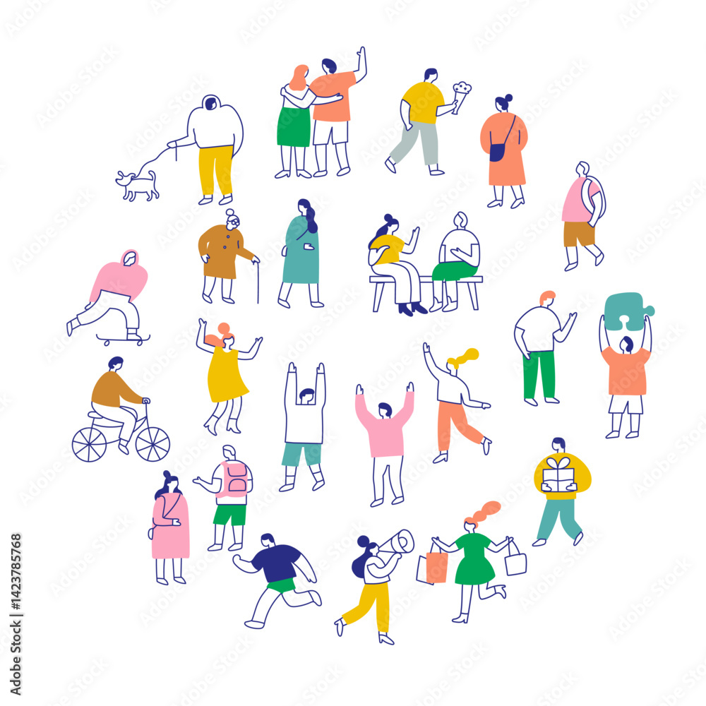 City People Crowd. Line art people big bundle isolated on white. Hand drawn People vector set. Male and female characters set