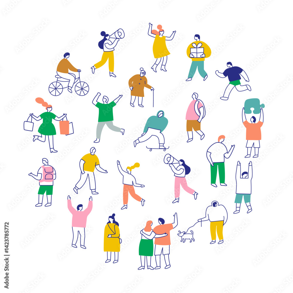 City People Crowd. Line art people big bundle isolated on white. Hand drawn People vector set. Male and female characters set