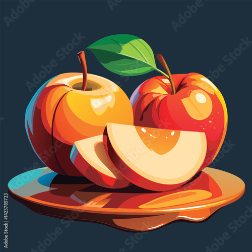 Colorful apples and slices on a plate.
