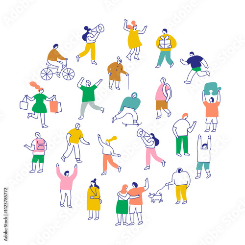Obraz na płótnie City People Crowd. Line art people big bundle isolated on white. Hand drawn People vector set. Male and female characters set w salonie
