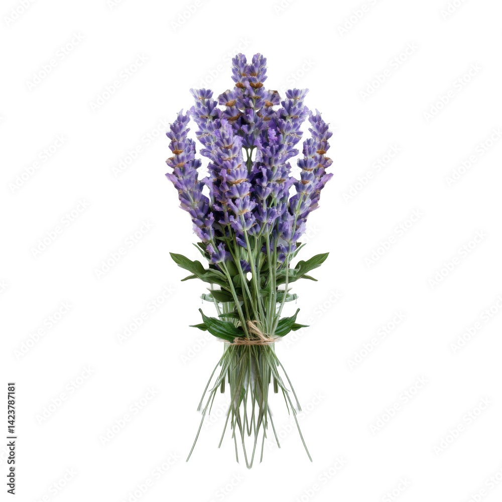 Fototapeta premium Isolated transparent PNG die-cut. Purple Lavender Bouquet on White Background
