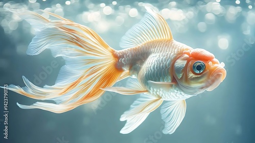 Ornate goldfish gracefully swimming in an aquarium. photo