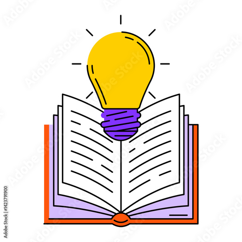 Light bulb and book. Idea concept illustration. Image for education and school.