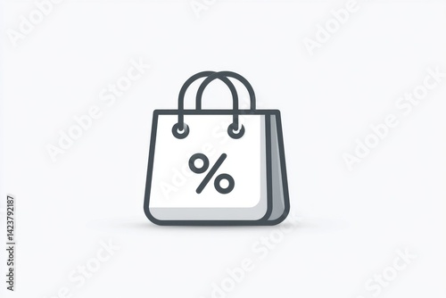 A clean line icon of a shopping bag with a percentage symbol on it
