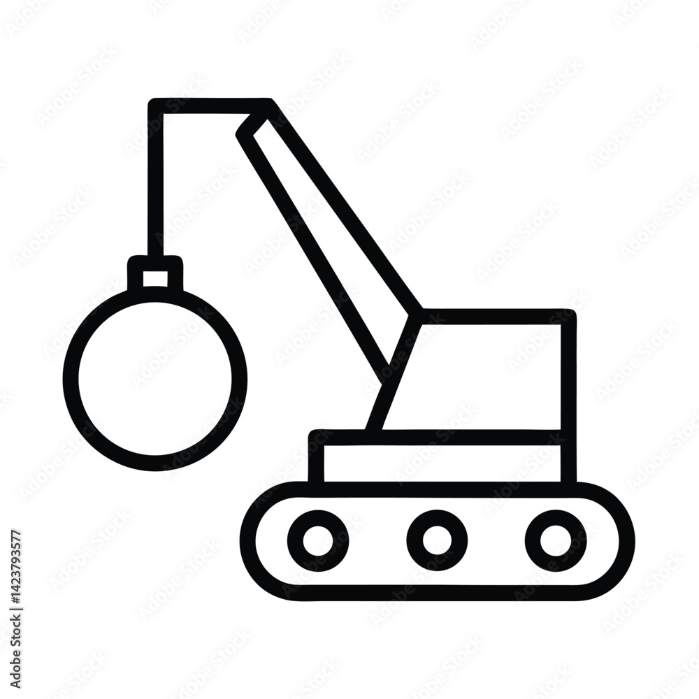Wrecking Ball Machine Outline Icon Isolated on Transparent Background, Construction Equipment Wrecking Ball Machine Outline Icon Isolated on Transparent Background, Construction Equipment