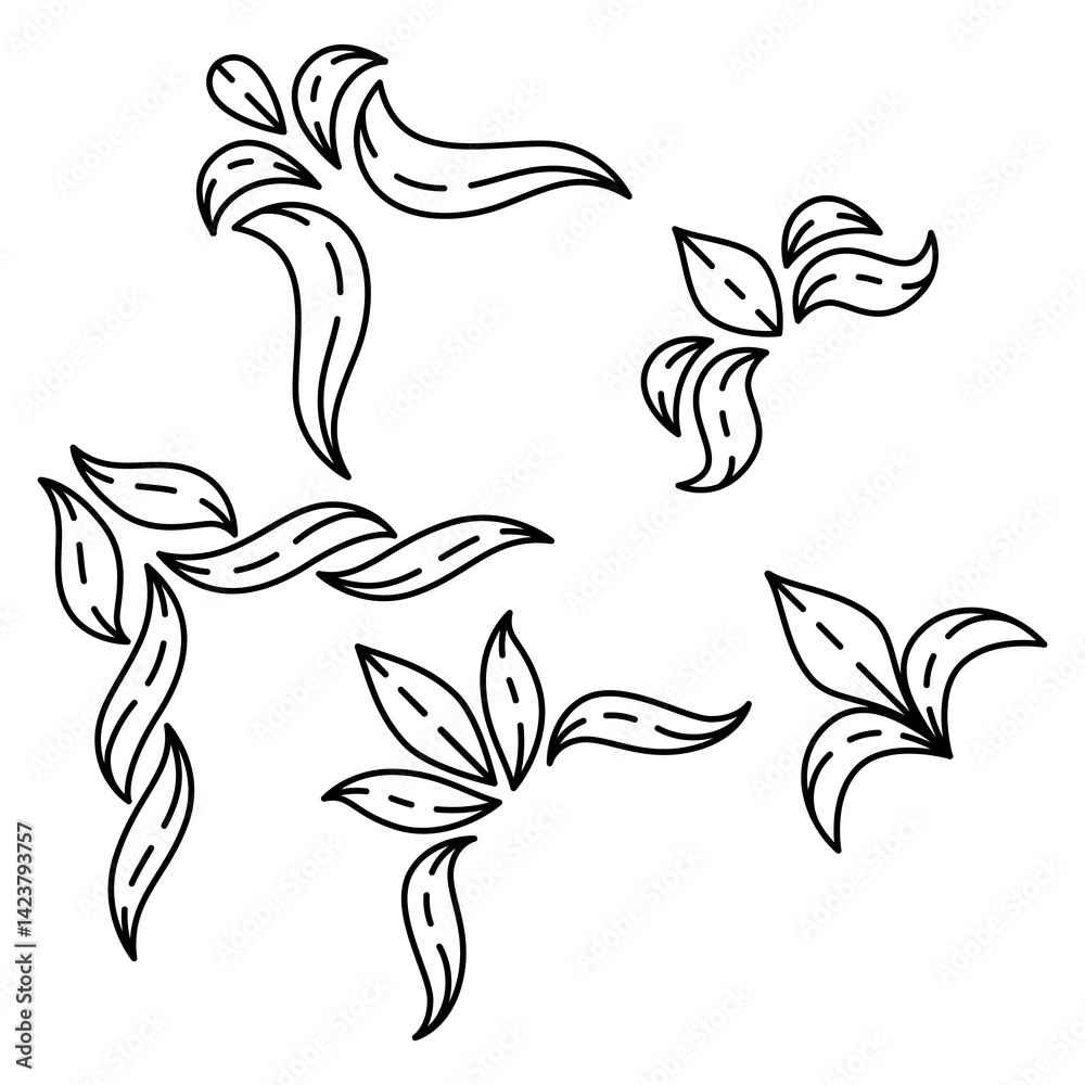 Set of corners in baroque style. Decorative curling plant.