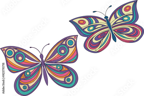 Colorful Butterfly Pair Vibrant Nature Illustration of Winged Insects
