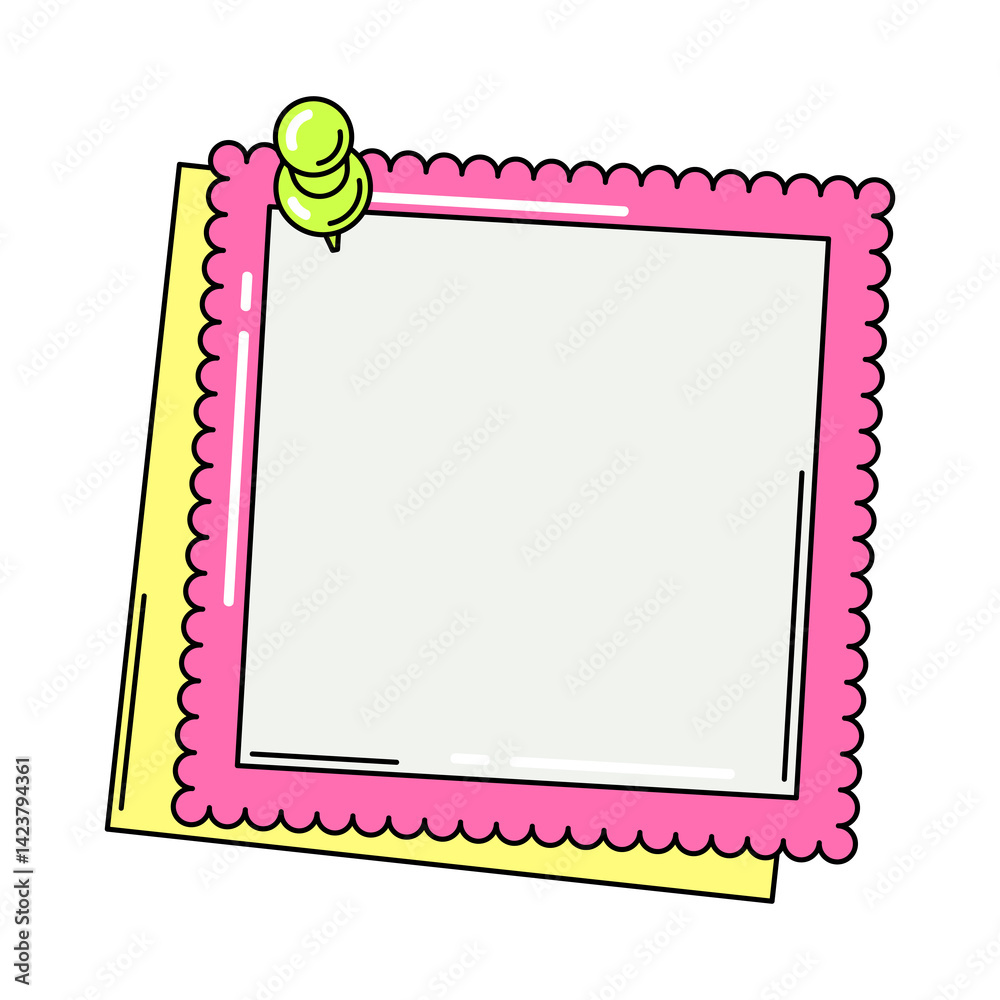 Paper note with pin. Frame or background for reminder.