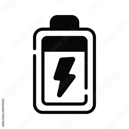 Modern glyph style icon showing charging battery with bolt sign