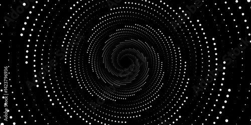 Swirling radial background. Black and white Halftone dotted background Pop art overlay texture. Hand drawn NOT AI