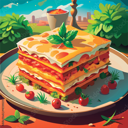 Delicious lasagna dish. ready to eat.
