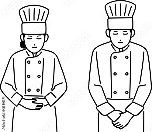 おじぎをしている男女の料理人