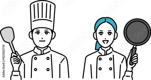 調理道具を持っている男女の料理人のアバター