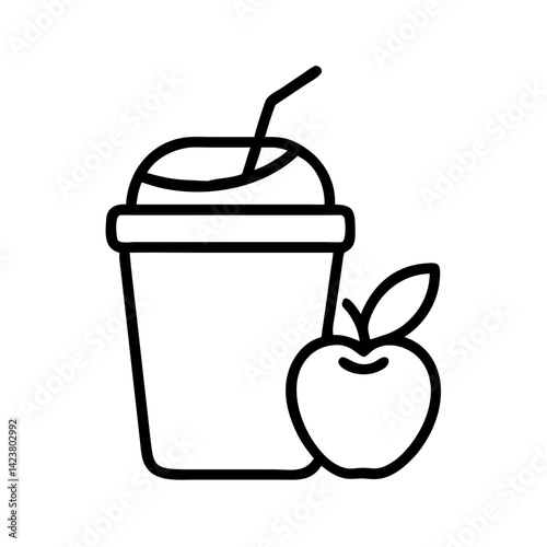 Illustration of smoothie drink with straw and apple fruit healthy beverage fresh juice diet vegan