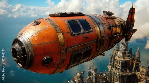 Wallpaper Mural A steampunk airship docked with a floating city in the background. Torontodigital.ca