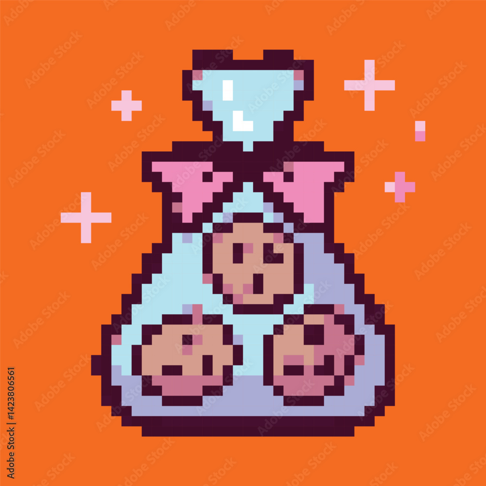 Pixel art icons for birthday celebration, fun and festive Pixel art icons for birthday celebration, fun and festive