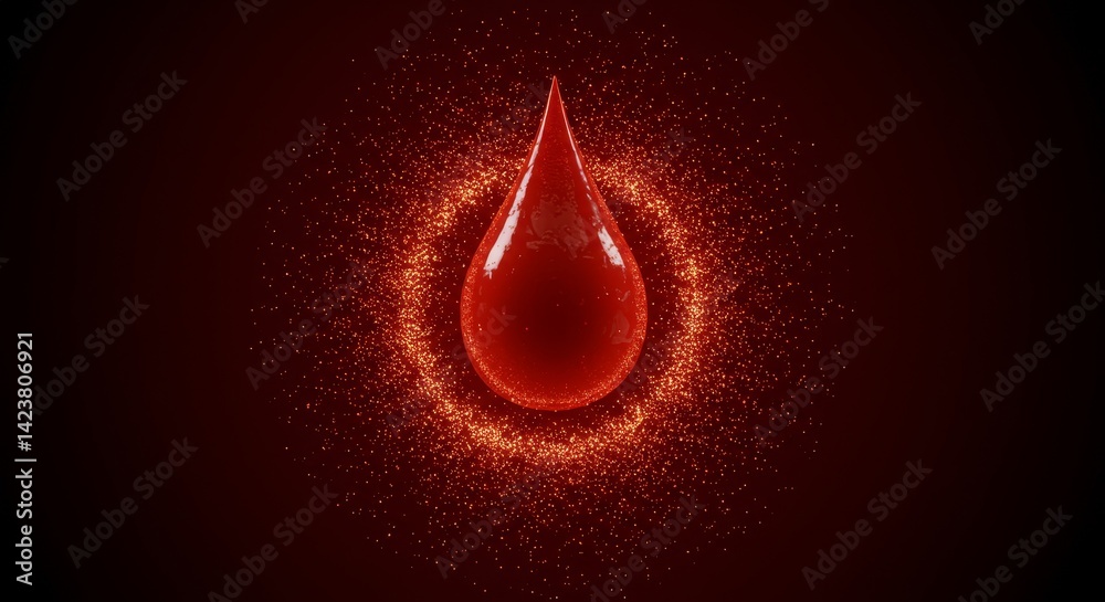 Fototapeta premium Powerful blood drop image on dramatic red backdrop