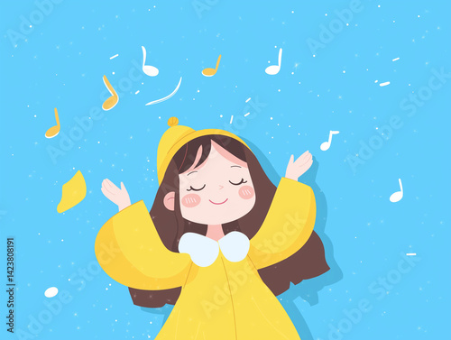 Joyful girl enjoying music in the rain.