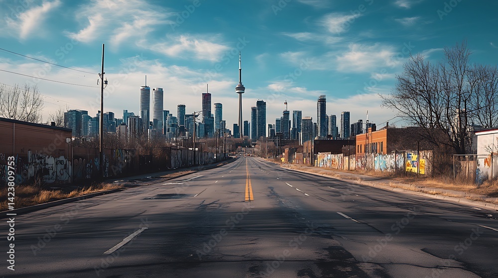 Fototapeta premium Toronto Skyline View from Deserted Road