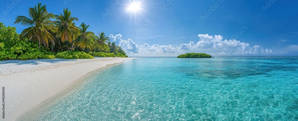 Fototapeta premium A beautiful tropical beach with palm trees and turquoise water