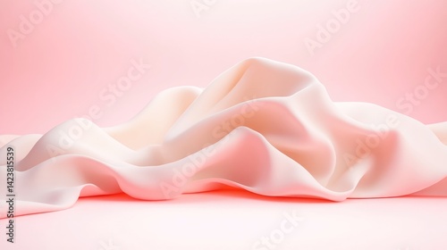 Elegant draped pink silk fabric flowing across a pastel pink background in a soft studio setting.