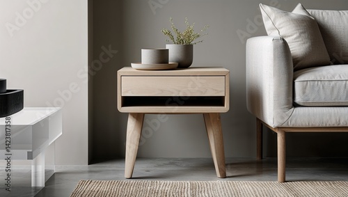 A minimalist side table with clean functional design and neutral tones